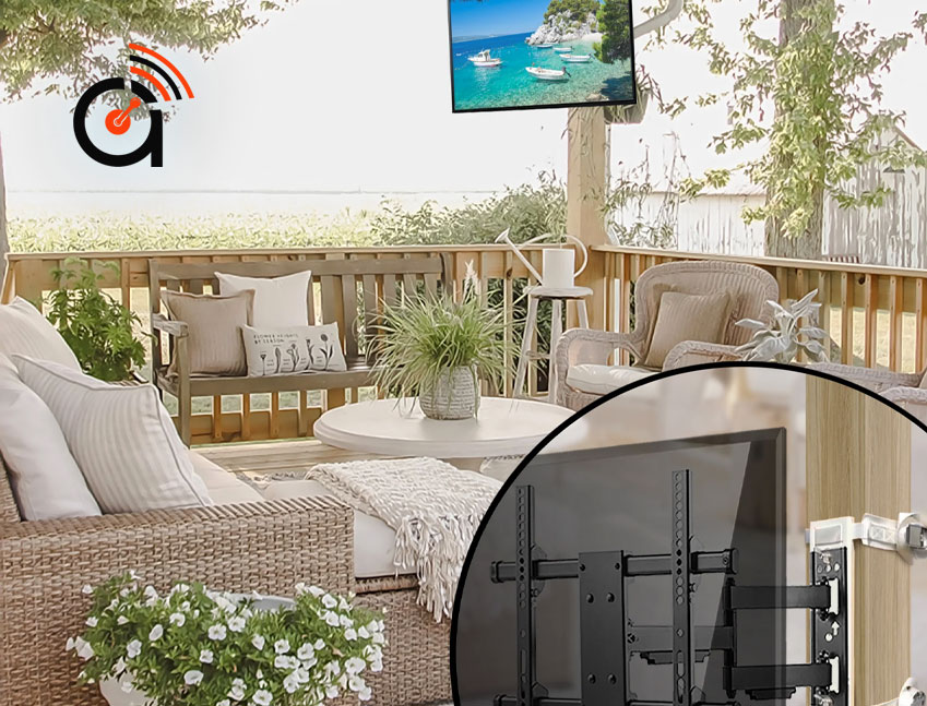 TV mounted on a brick feature wall