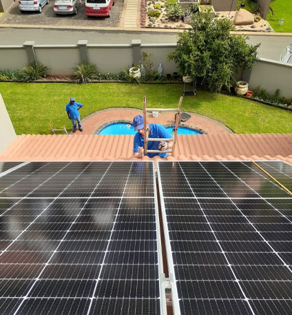 Residential solar panel installation with inverter and battery backup in Centurion
